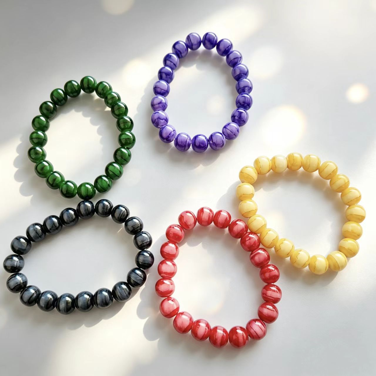 Women's & Men's Rainbow Color Glazed Single Circle Glass Simple Live Streaming Drainage Bracelet