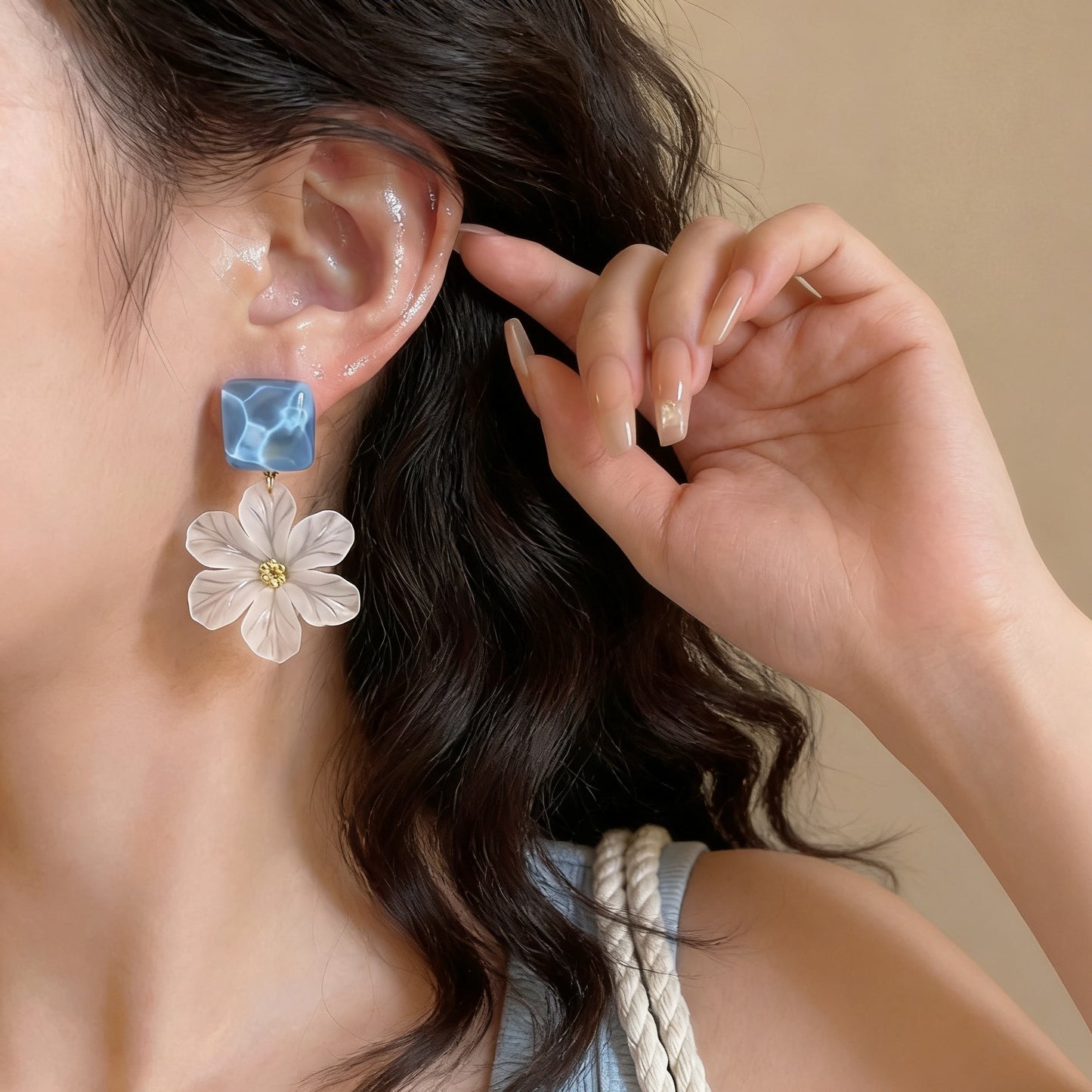 Women's Clear Summer Fresh Blue Flower Unique Beautiful Earrings