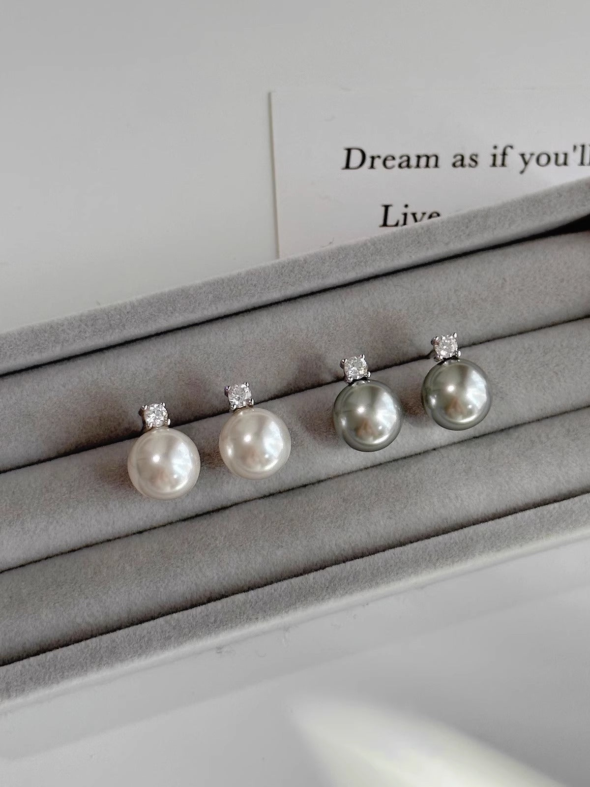 Women's Sier Princess Pearl Elegant High Sense Shining Diamond Earrings