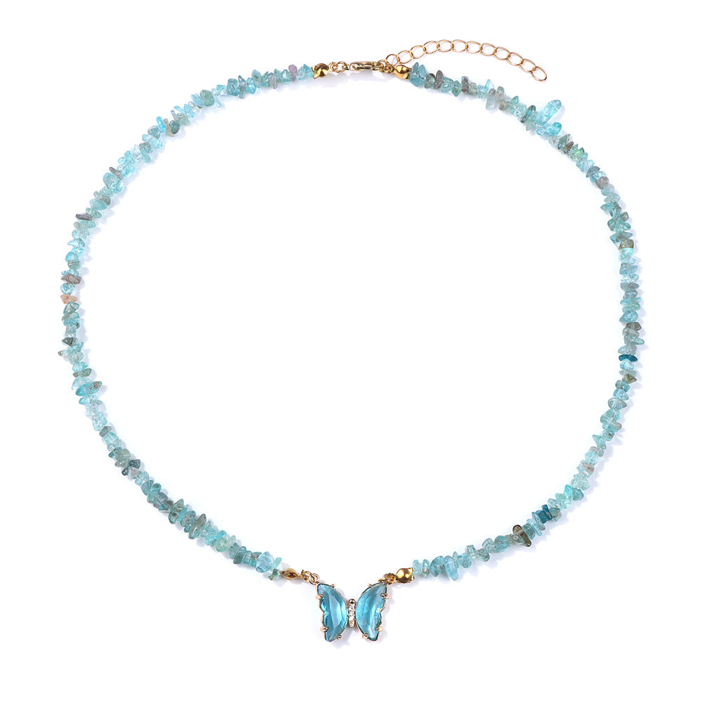 Women's Stone Gravel Beads Simple Butterfly Gem Necklaces