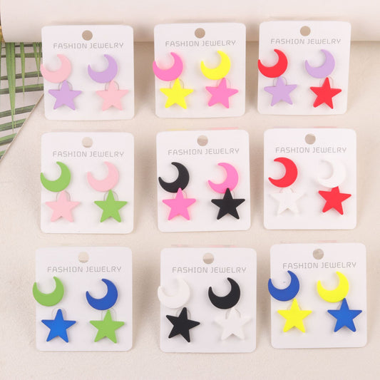 Niche Star Moon Two-piece Set Acrylic Simple Earrings