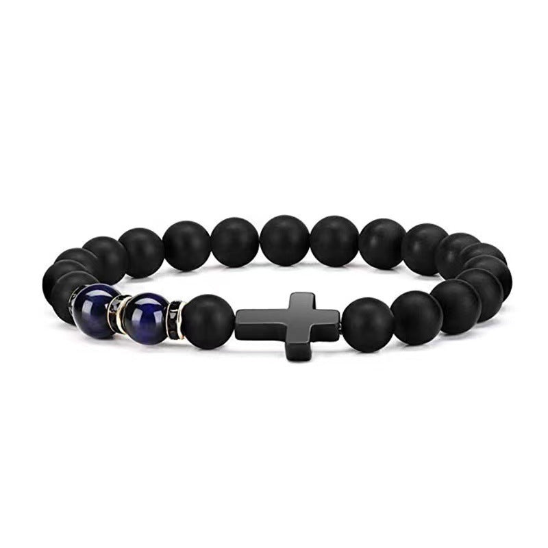 Women's & Men's Cross Imitation Obsidian Handmade Beaded Bracelet
