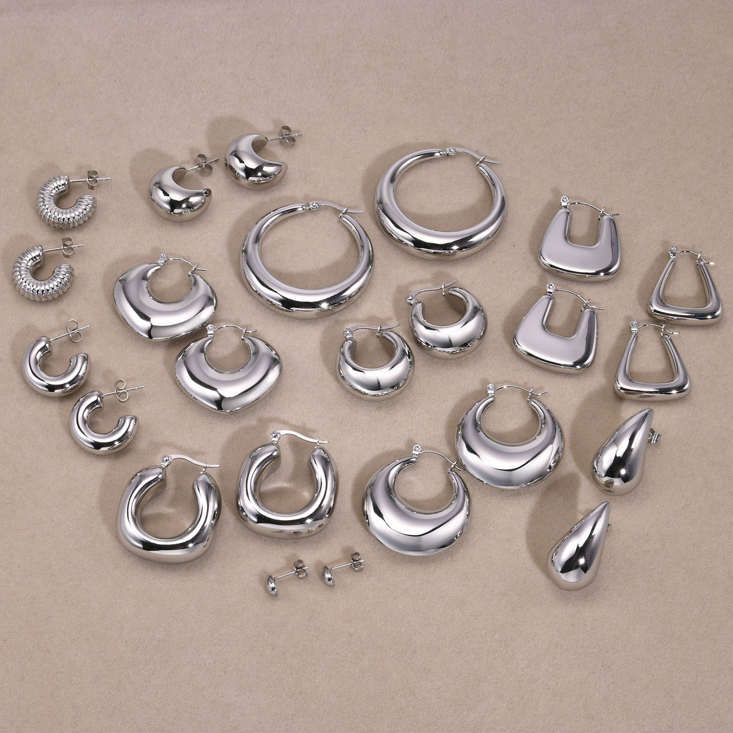 Exaggerated Stainless Steel Hollow Geometric U-shaped Curved Rings