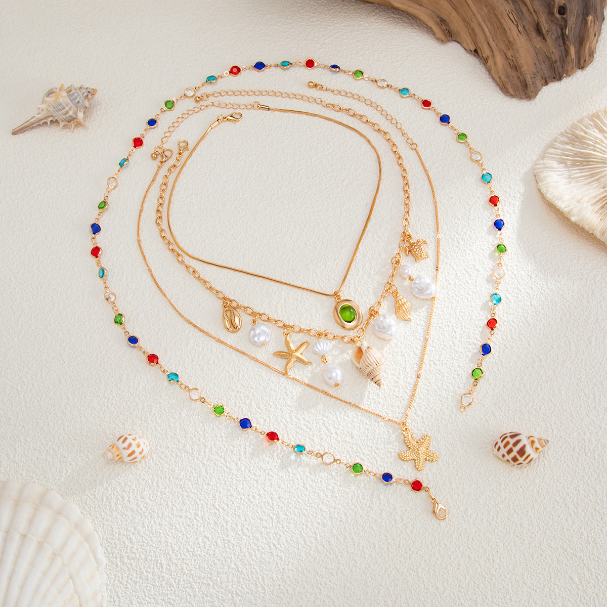 Style Conch Shell Colorful Crystal Chain Imitation Necklace