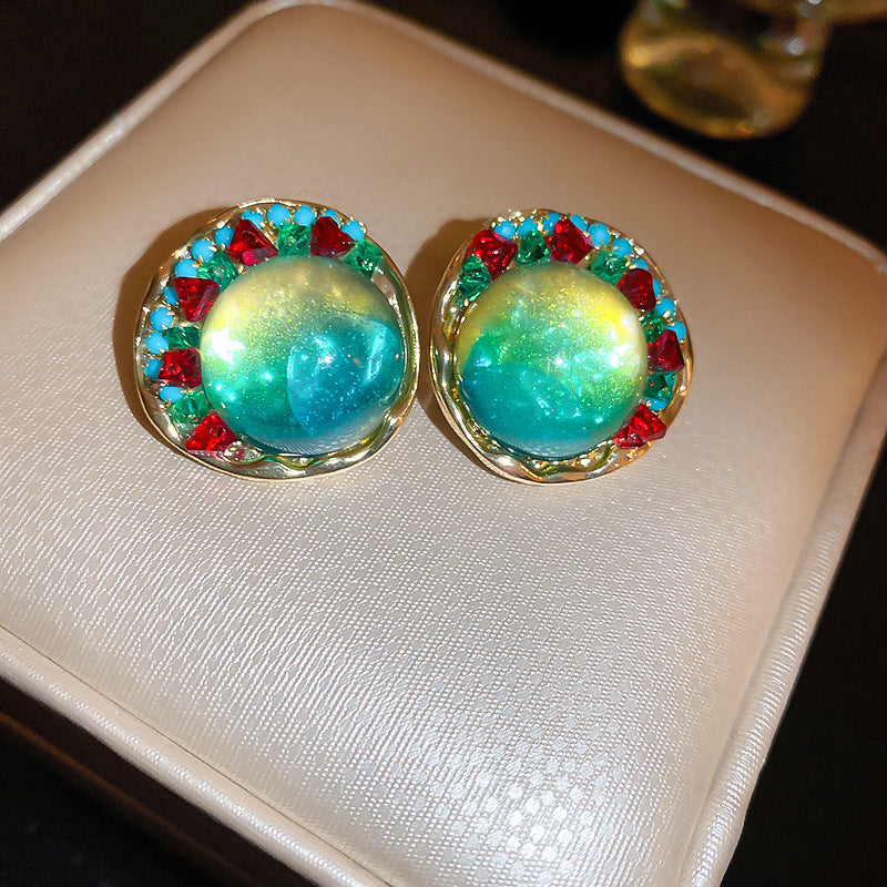 Blue Crystal Butterfly Flower Fashion Simple Fresh Light Luxury High Earrings