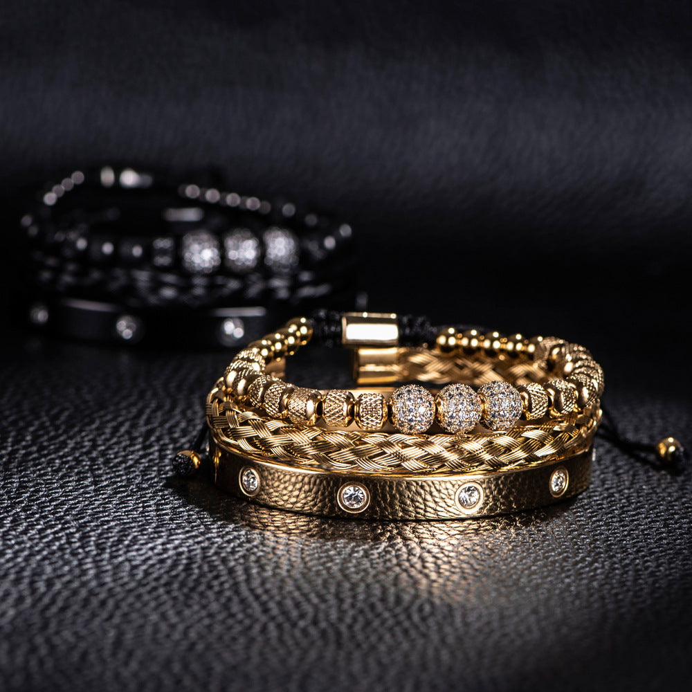 Men's Rhinestone Ball Ten Diamond Stainless Steel Mesh Bracelets