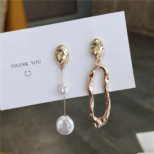 Geometric Pearl Asymmetric Irregular With Personality Fashion Baroque Earrings
