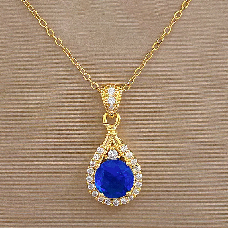 Titanium Steel Light Luxury Real Gold Water Drop Super Flash Necklace