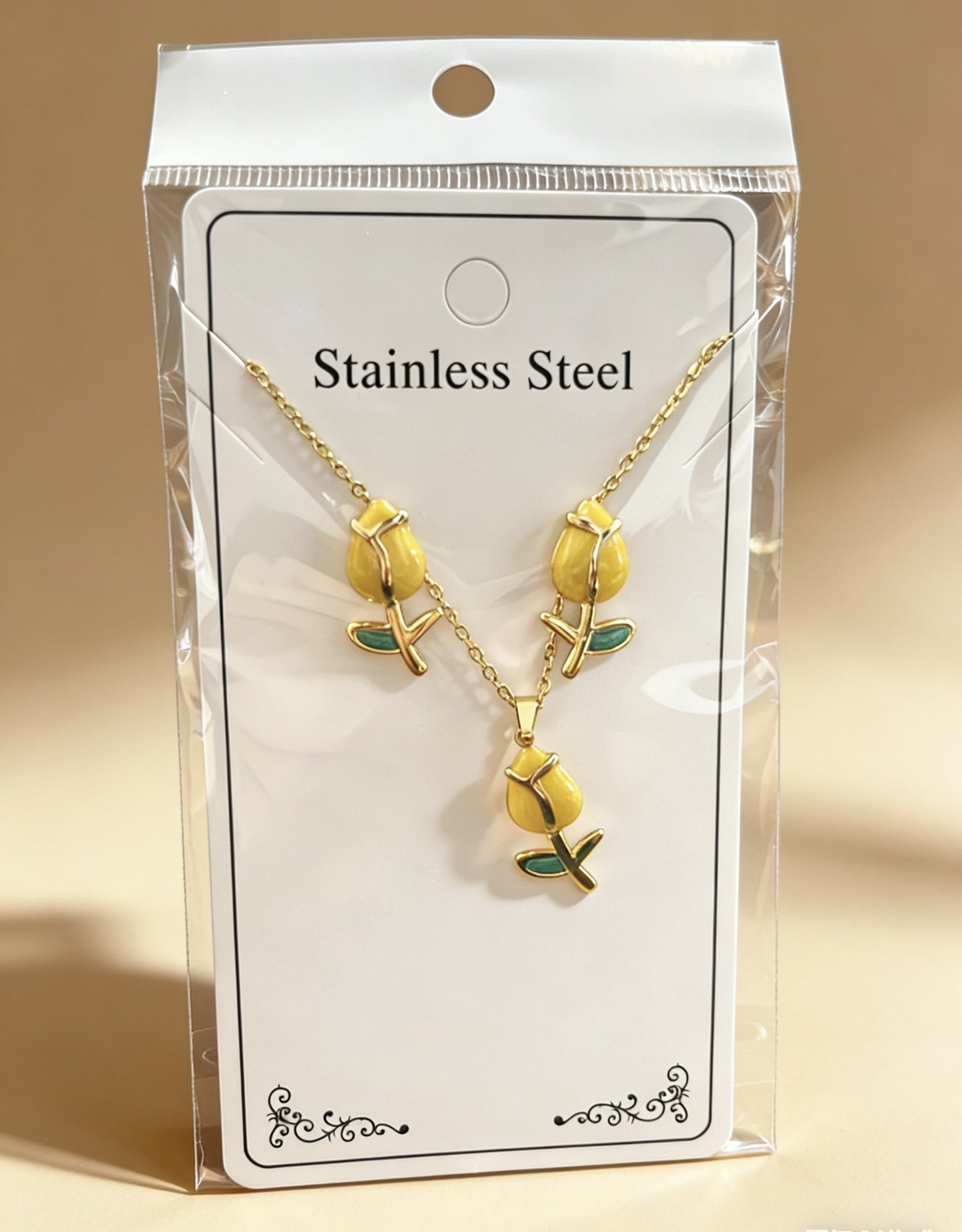 Flower Water Drops Glaze Personality Stainless Jewelry Set