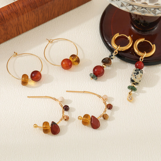 Niche Agate Bead Tigereye Elegant Advanced Earrings