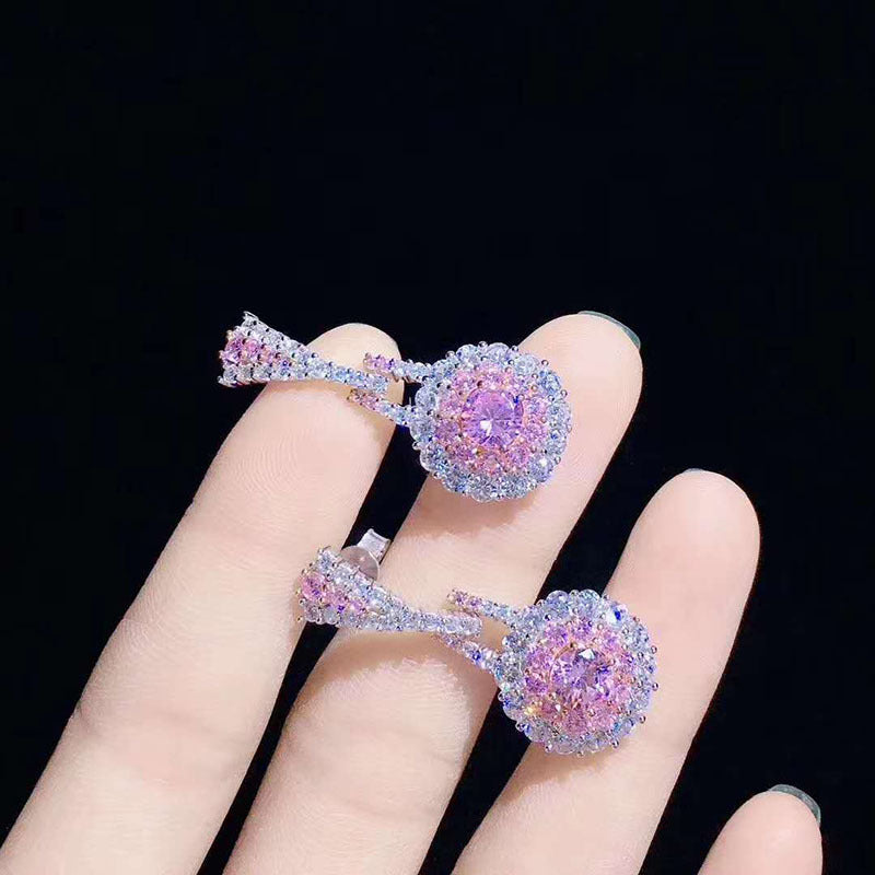 Pink Crystal Retro Exquisite Zircon Design Jewelry Set