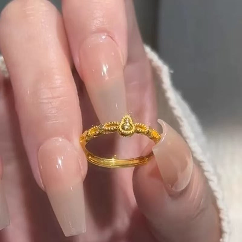 Ancient Gold Hollow Small Gourd Female Chinese Fu Ring