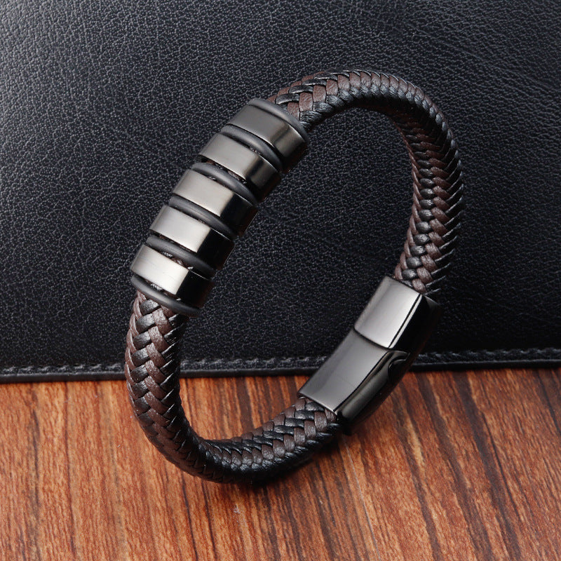 Men's Leather Hand-woven Chain Authentic Weave Vintage Stainless Bracelets