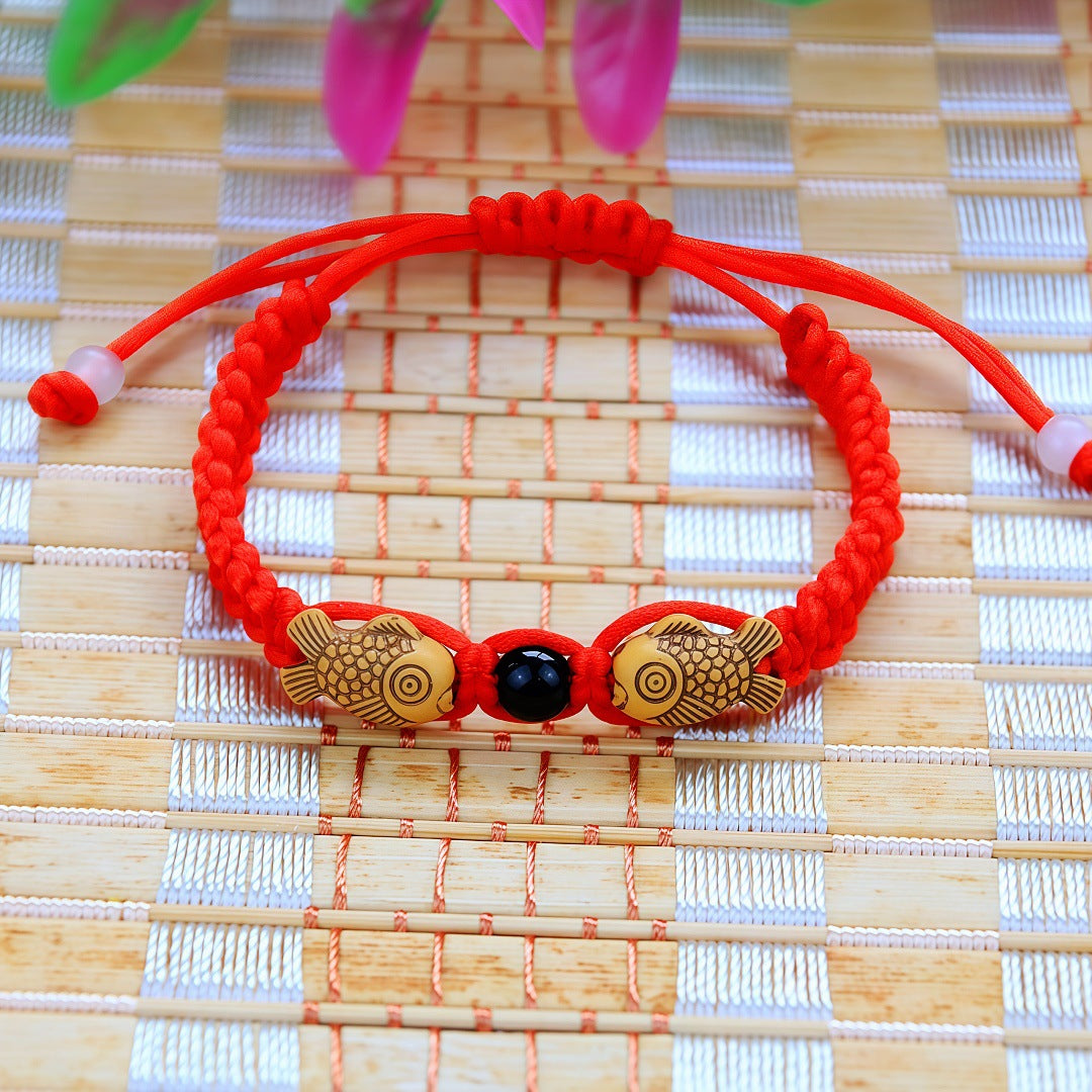 Rope Double Fish Peach Blue Natural Pit Red Carrying Bracelet