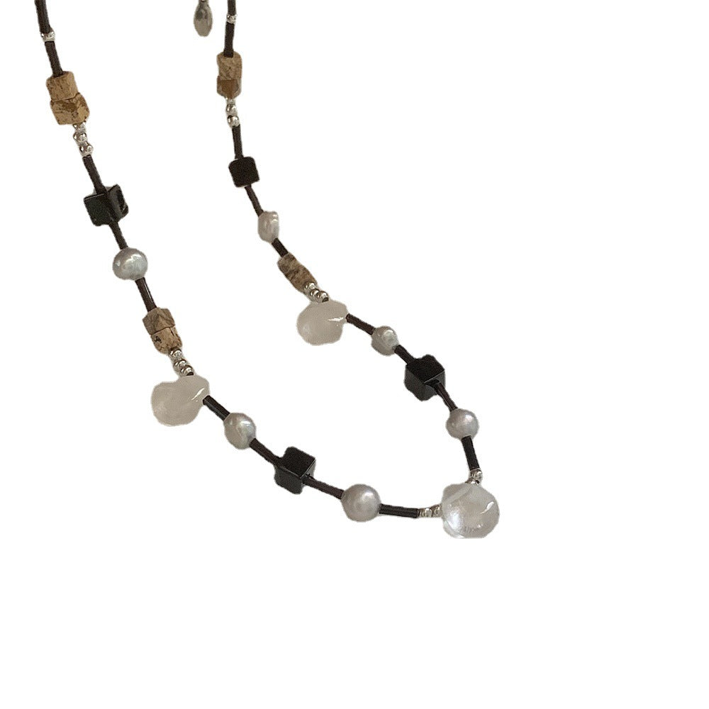 Dark Handmade Advanced Stitching Pearl Water Drop Natural Necklace