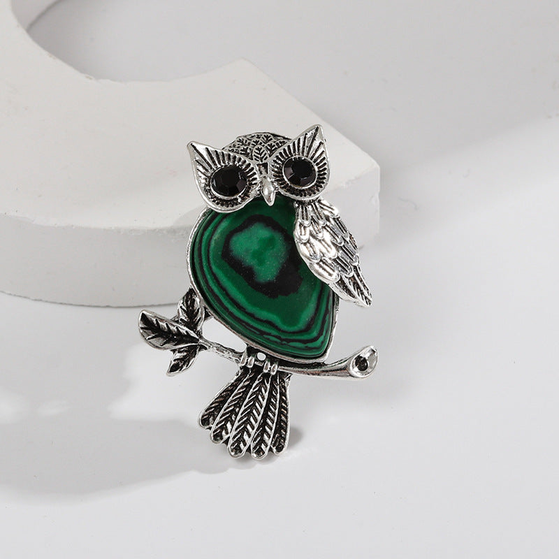 Natural Stone Crystal Owl Brooch Cute Brooches