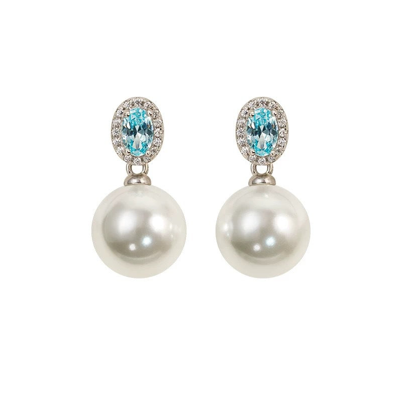 Women's Needle Aquamarine Pearl Special Interest Light Luxury Stud Earrings