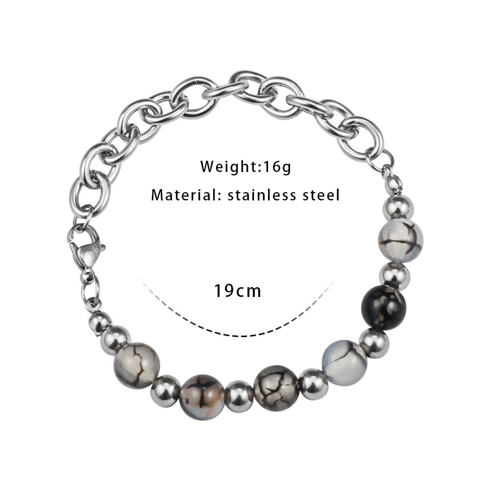 Surface Jade Safety Knot Mix Match Stitching Titanium Steel Retro Bracelet