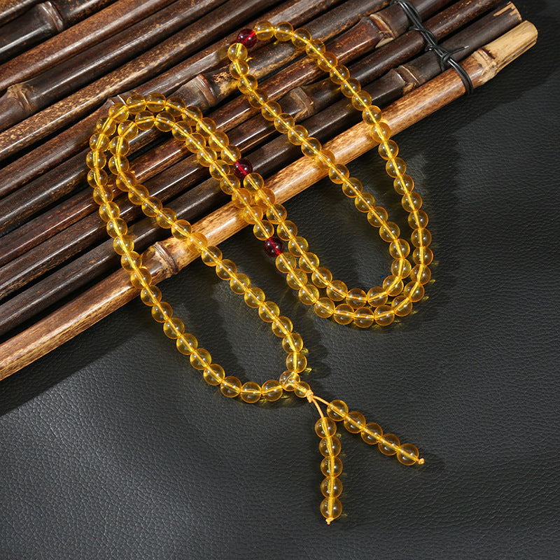 Women's & Men's Golden Amber Yellow Beeswax Single Circle Round Beads Bracelets