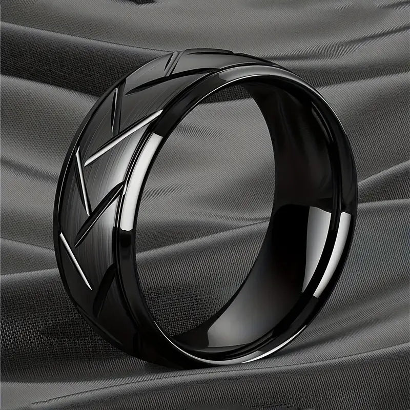 Men's Titanium Steel Brushed Diagonal Curved Pure Rings