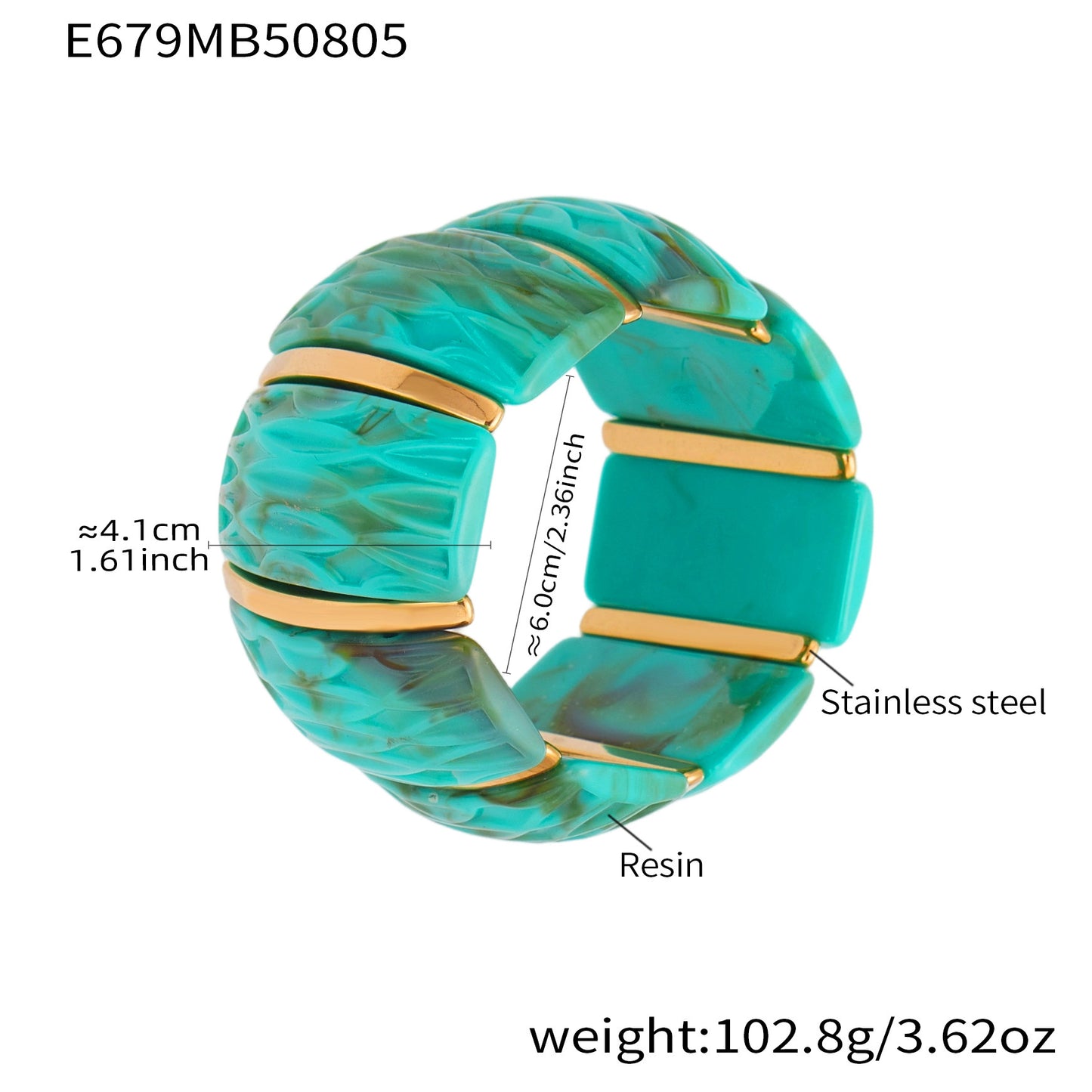 Color Matching Resin Wide Surface Elastic High Texture Fashion Stainless Bracelet