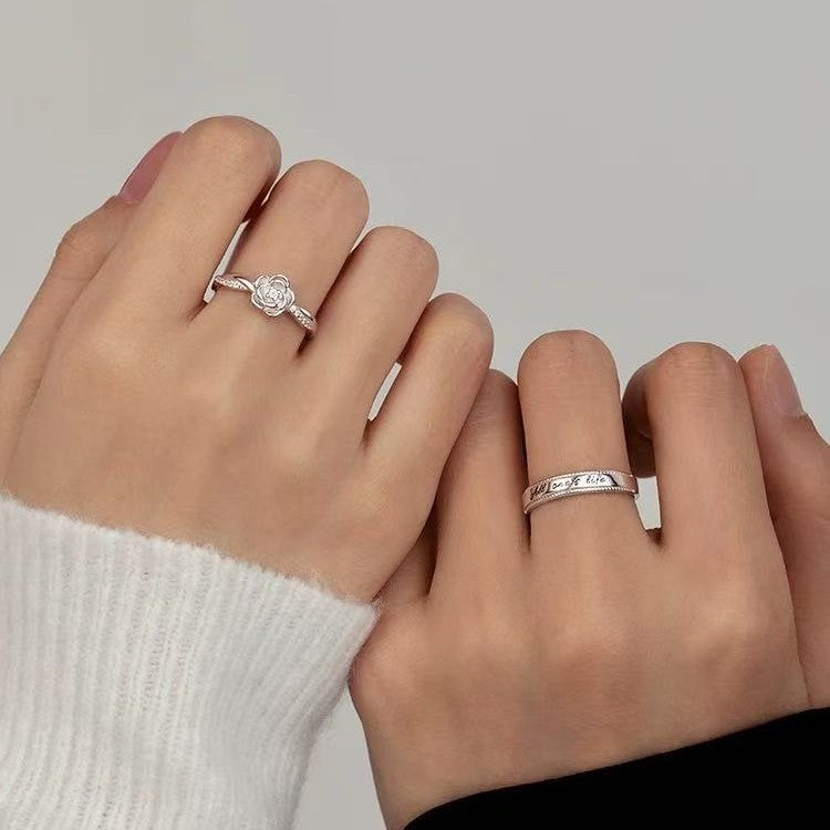Women's & Men's Sier-plated Rose Prince Couple Light Luxury Ring