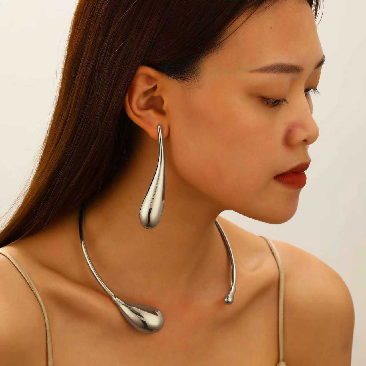 Exaggerated Punk Big Water Drop Ear Fashion Trend Short Jewelry Set