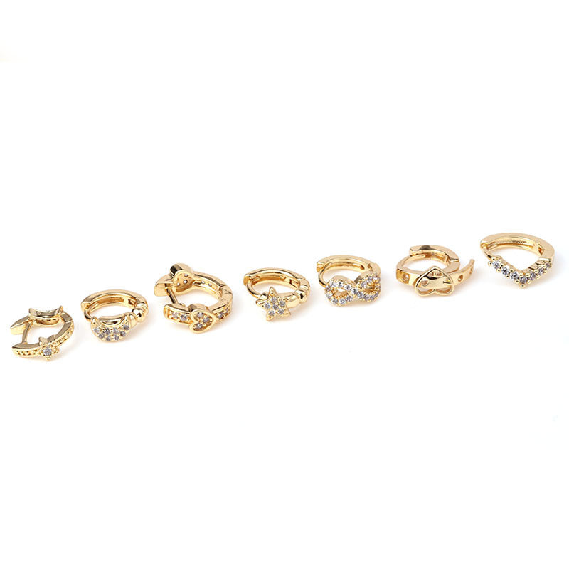Korean Style Fashion Mini Zircon Small Piercing Star Moon Asymmetric Stud Earrings