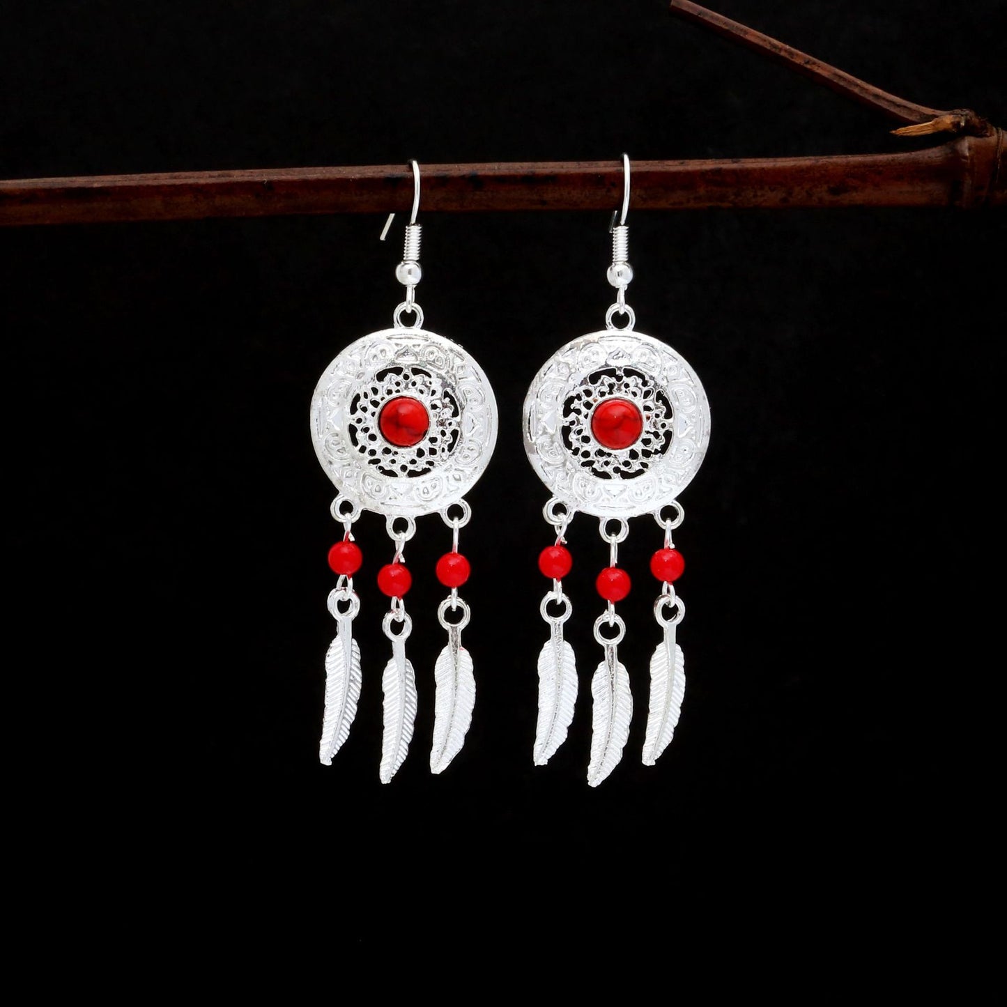 Miao Sier Colorful Long Feather Tassel Rings