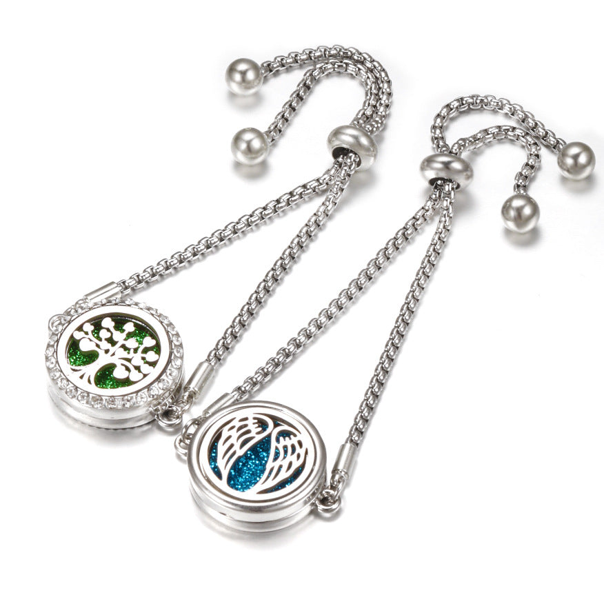 Fashion Angel Wings Box Essential Oil Diffuser Stainless Steel Adjustable Bracelet