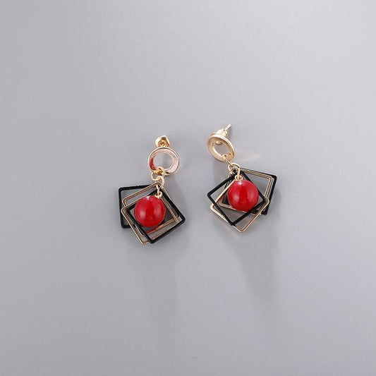 Elegant Geometric Square Korean Fashionable Cherry Rings