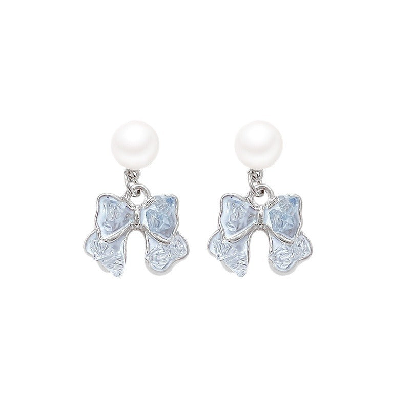 Women's Fairy Pearl Bow Blue Light Luxury Earrings