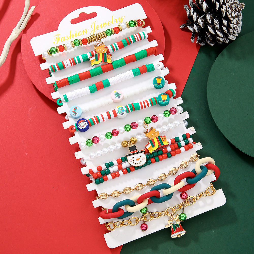 Christmas Pearl Mixed Snowman Tree Suit Bracelets