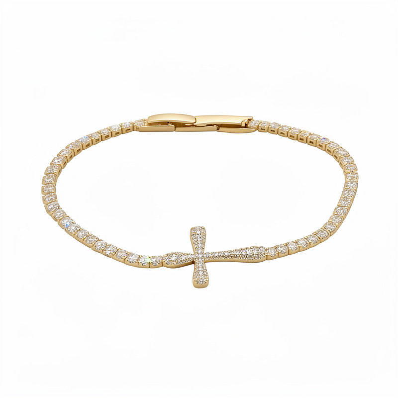 Real Gold Electroplated Zircon Cross Buckle Simple Fashion Light Luxury Bracelet