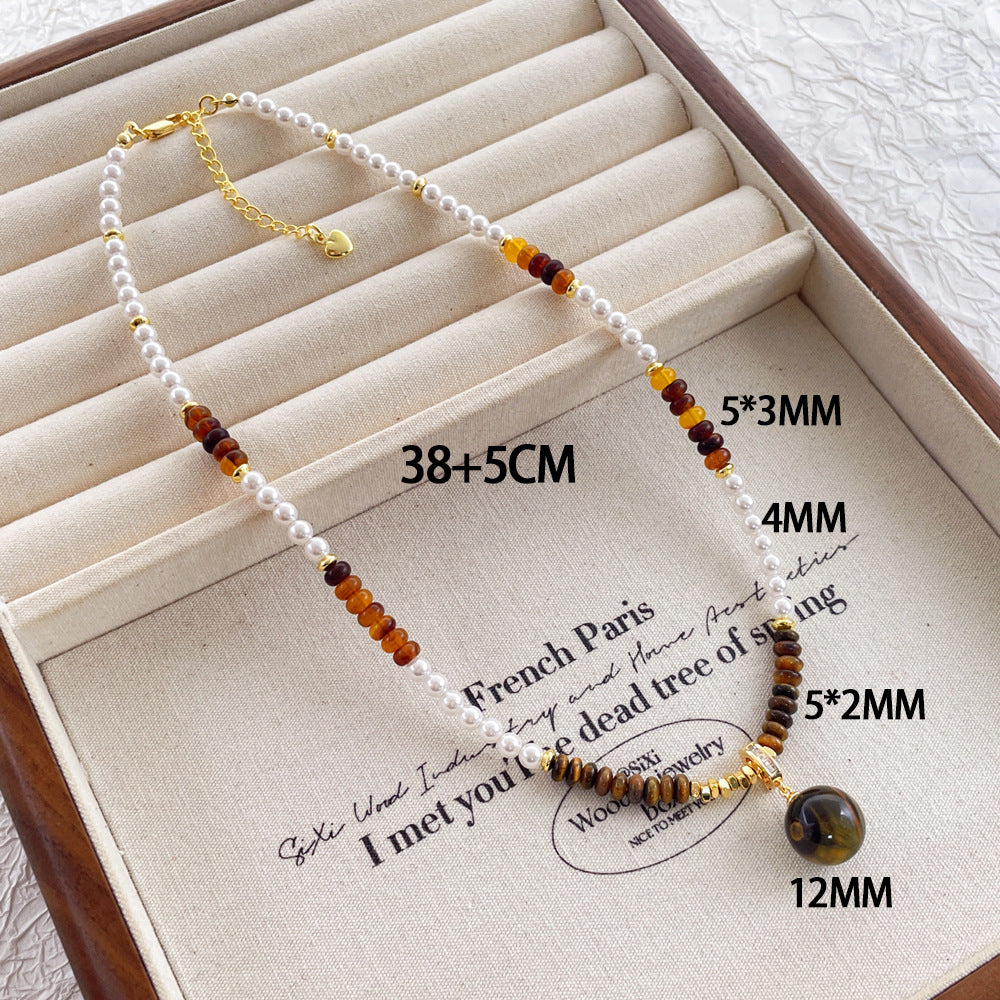 Niche Retro Artistic Style Tigereye Pearl Necklaces