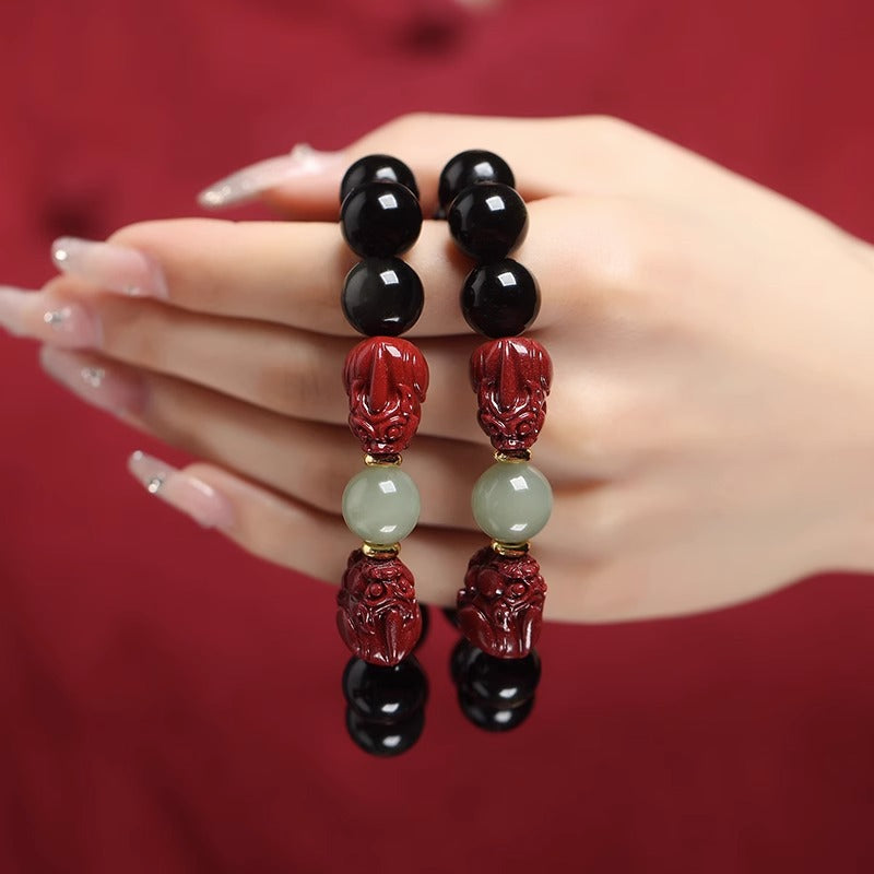 Men's Pi Black Gold Obsidian Original Life Jade Lucky Beads Sier Bracelets