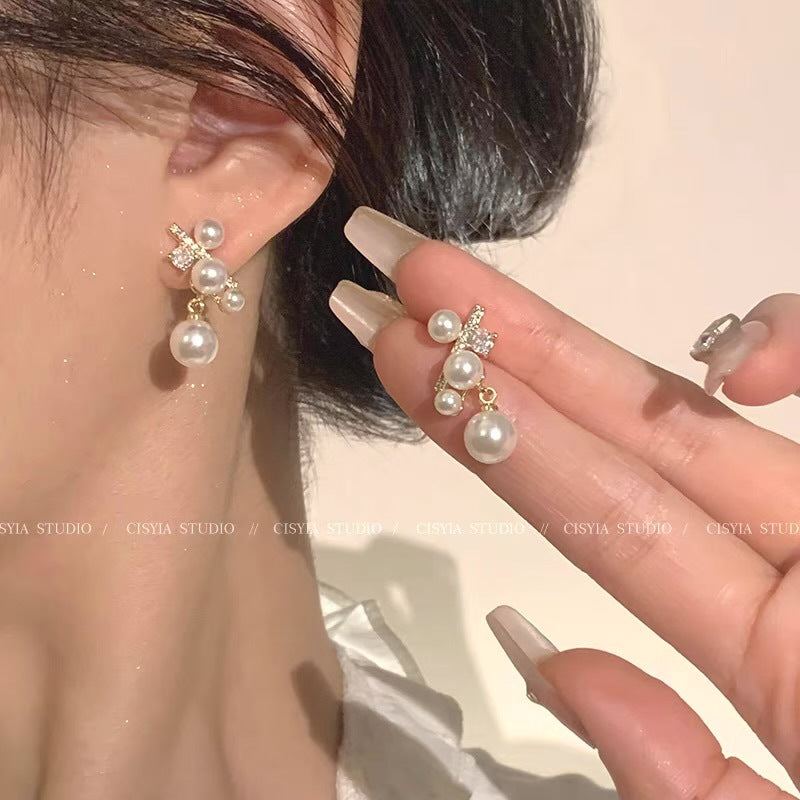 Women's Korean Style Tassel Sier Needle High-grade French Rings