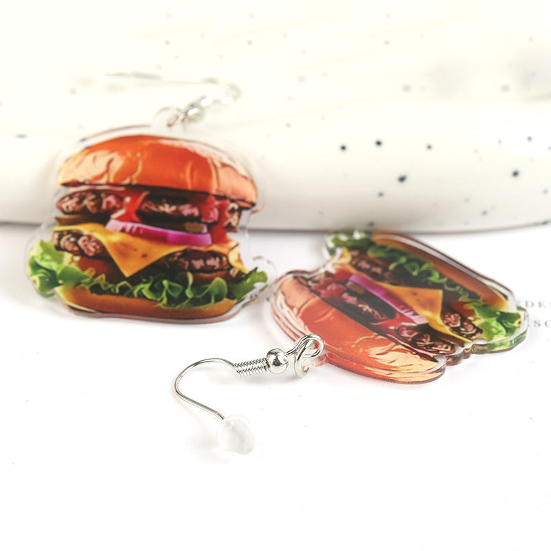 Hamburger Pizza Shape Acrylic Fashion Dessert Earrings