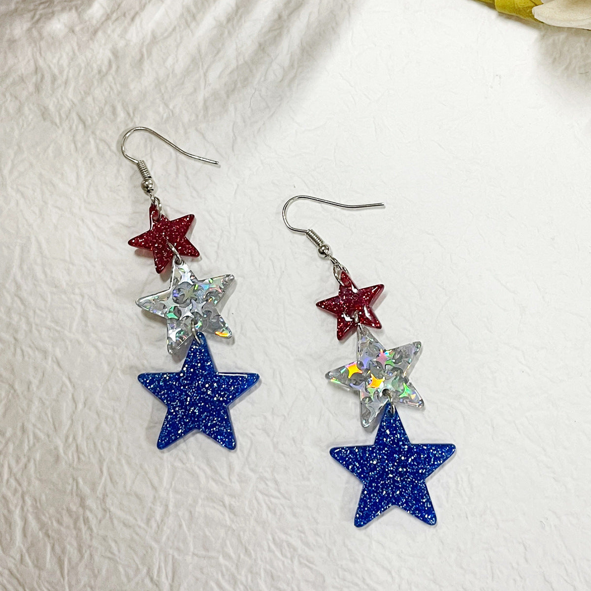 Five-pointed Star Three-color Stitching Glitter Personalized Eardrops Style Fashion Earrings