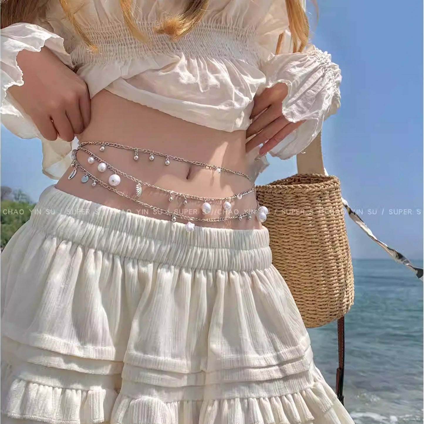 Bohemian Shell Starfish Pearl Twin Waist Chain Necklace