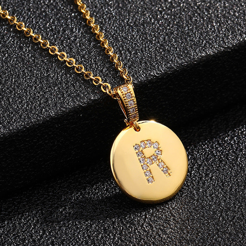 Women's Letter Fashionable English Copper Inlaid Zircon Small Necklaces
