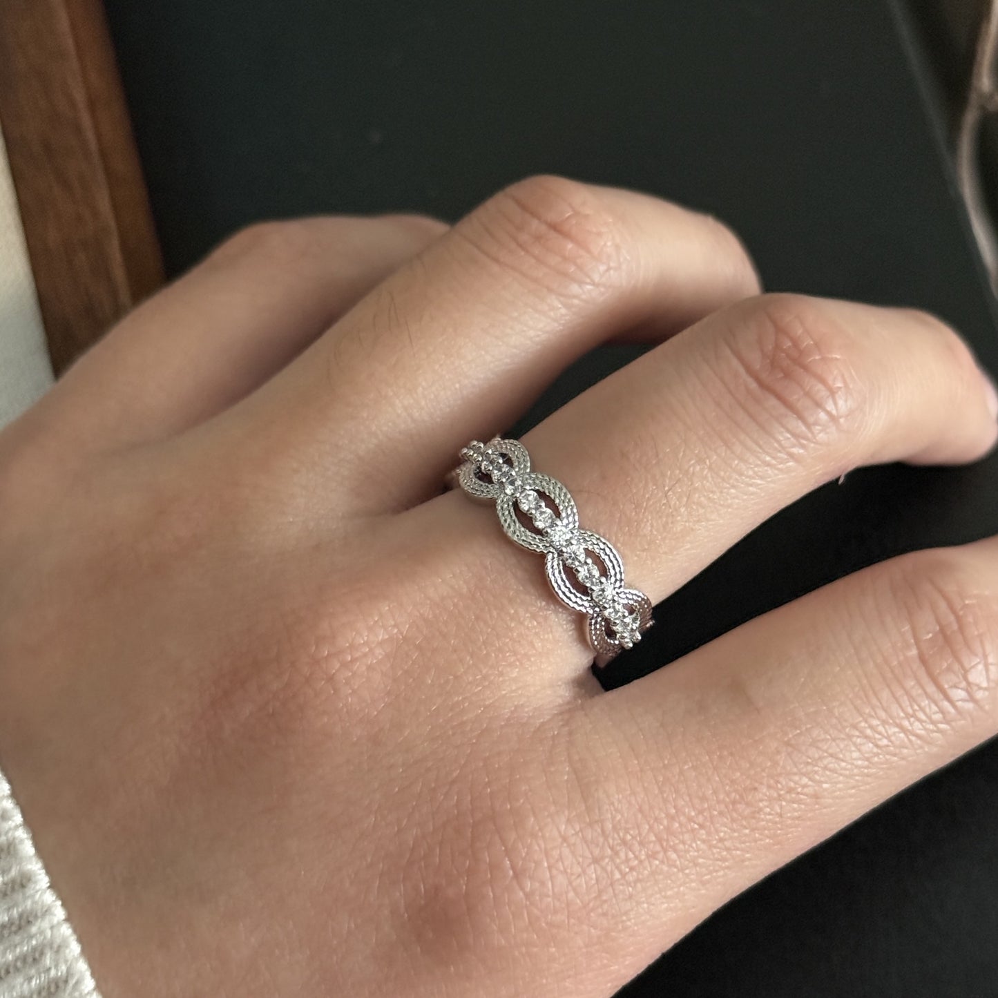 Women's Sier Flower Zircon Series Light Luxury Twin Ring