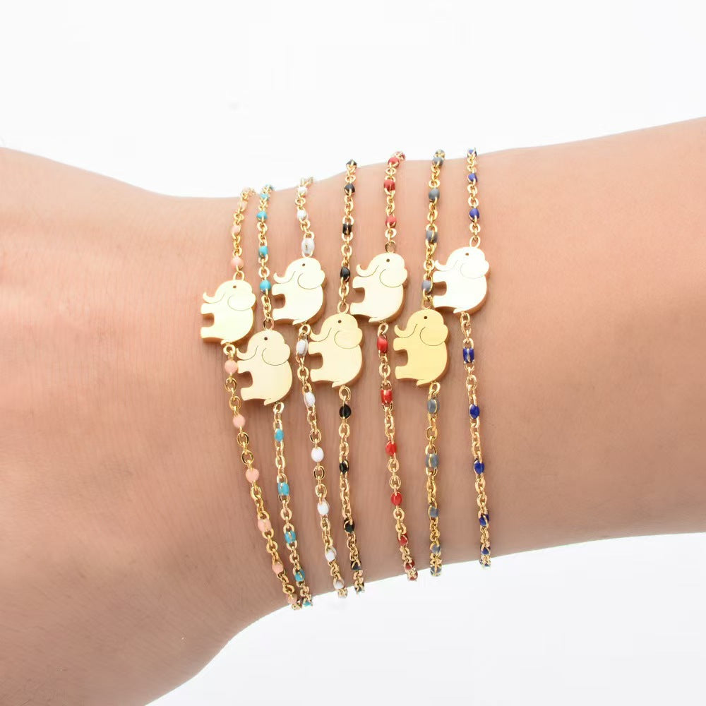 Bohemian Stainless Steel Female Creative Elephant Color Bead Strand Does Bracelet