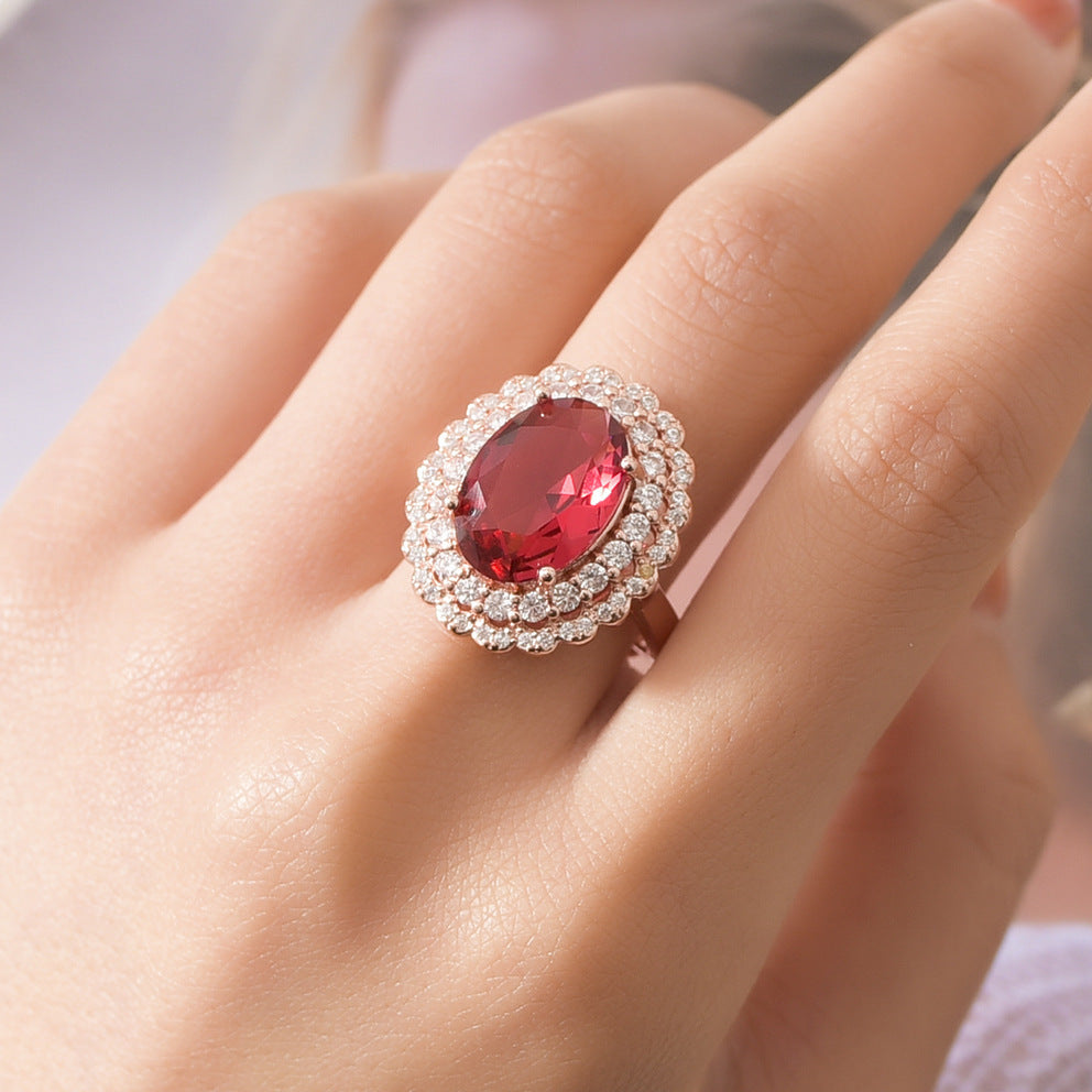 Zircon Simulation Red Tourmaline Colored Gems Rings