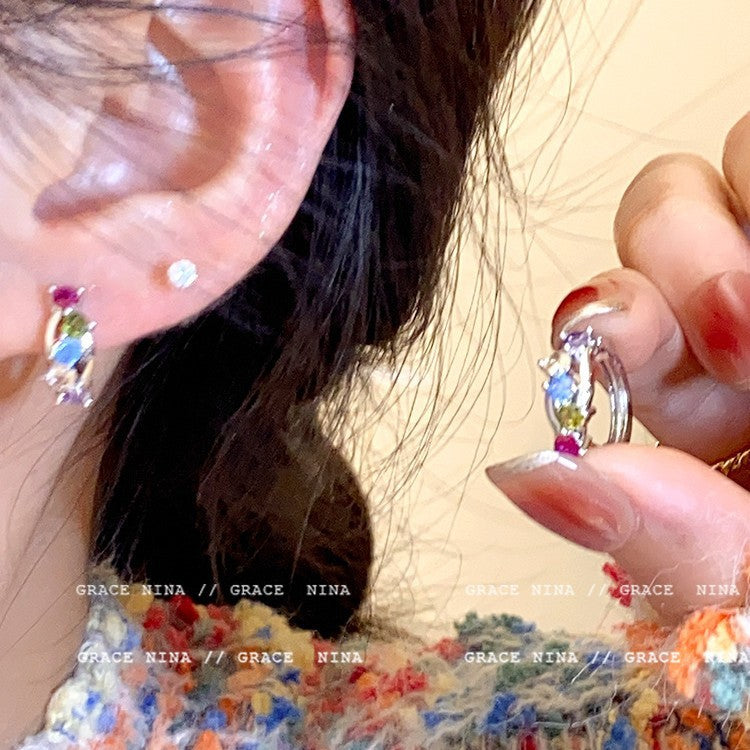Millennium Hot Colorful Zircon Small Delicate Ear Western Style Female Stud Earrings