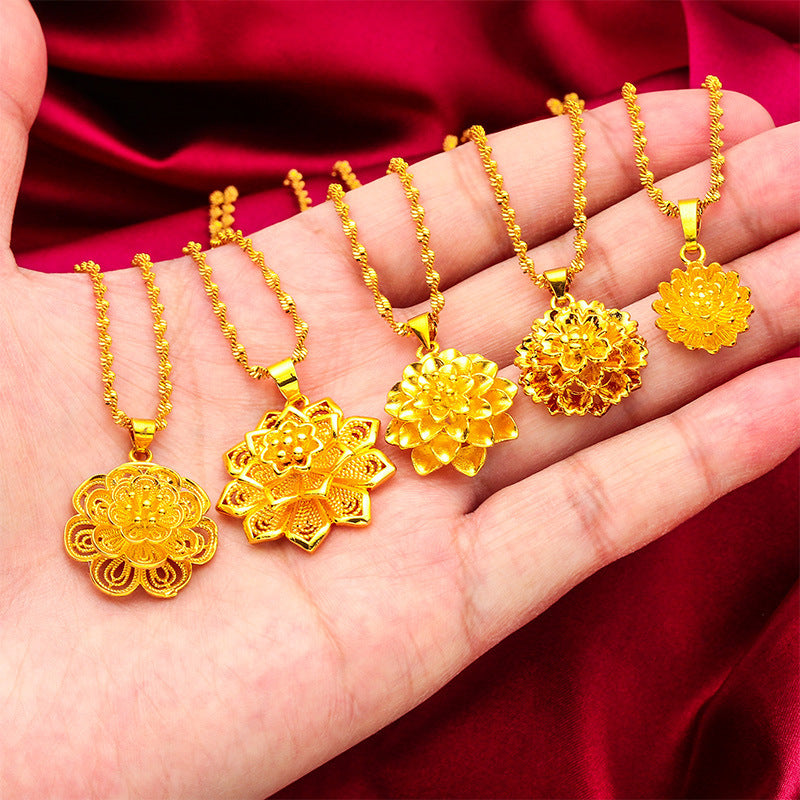 Flower Vietnam Placer Gold Palace Antiquity Water Ripple Gifts For Necklace