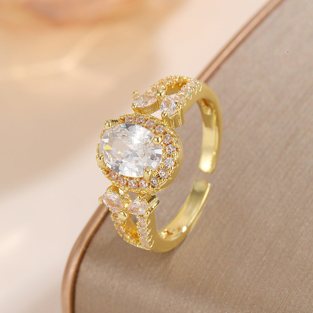 French Refined Zircon Female Design Temperament Open Super Fairy Flowers Rings