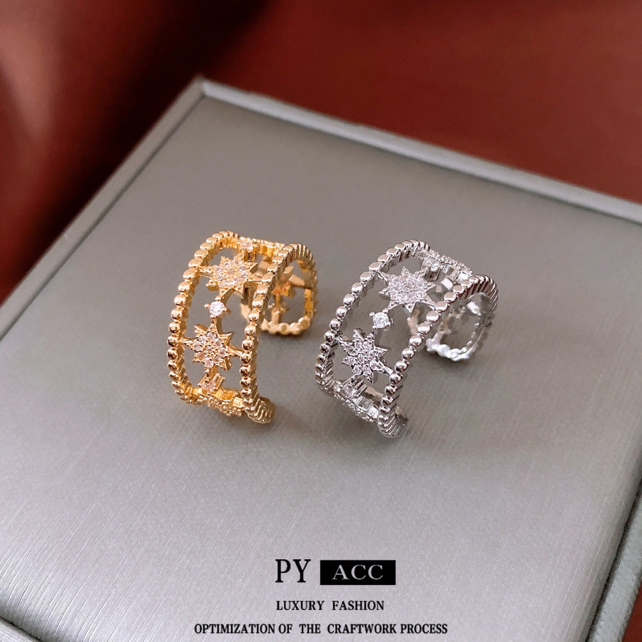 Zircon Round Hollow Opening Light Luxury High-grade Sense Ring