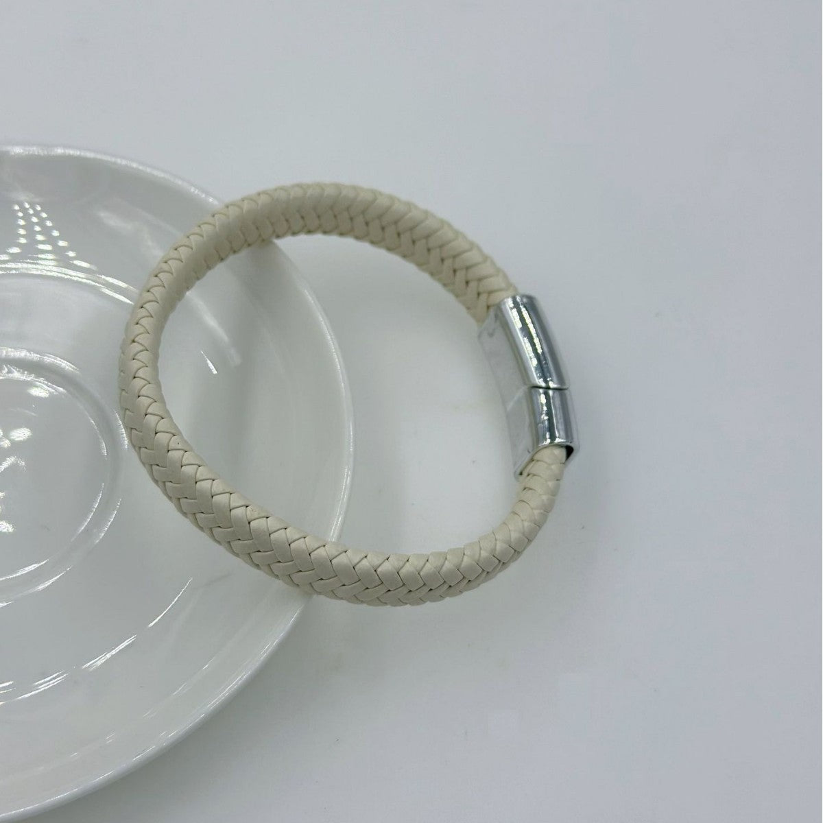 Men's Vintage Weave Leather Rope Magnetic Buckle Bracelet