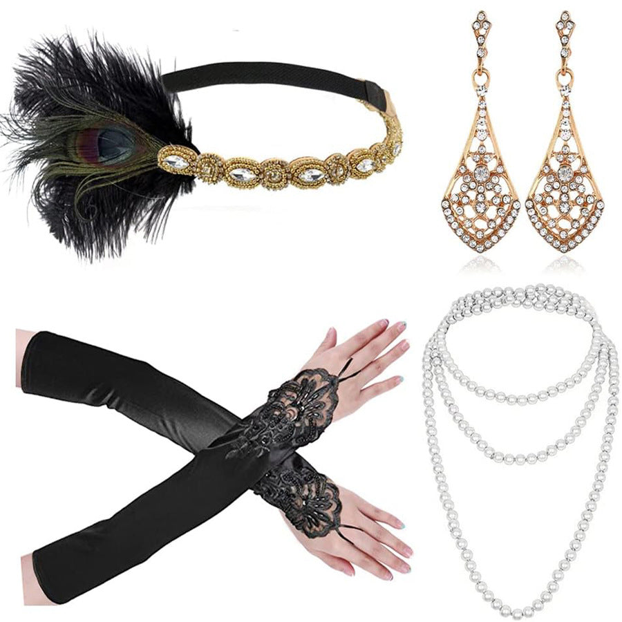Red Feather Hair Band Masquerade Single Jewelry Set